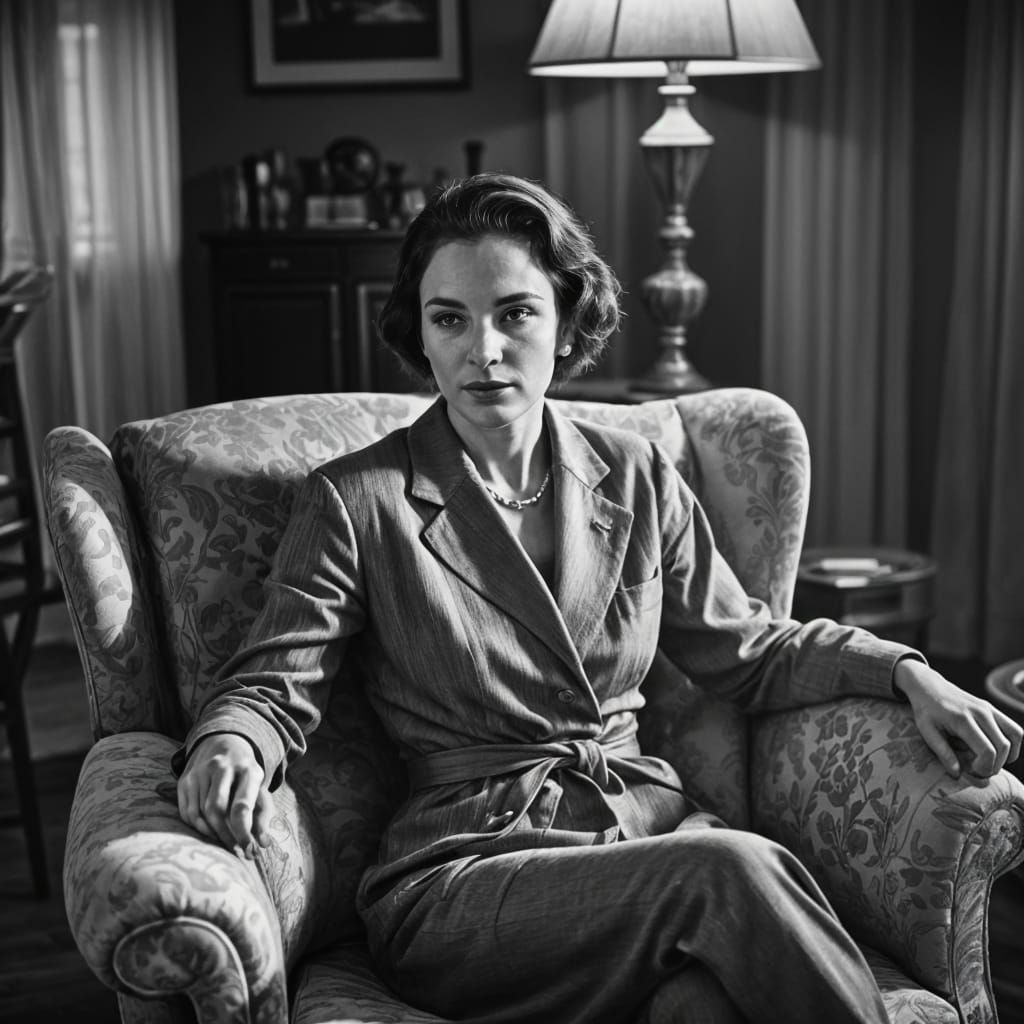Elegant Black and White Portrait of Woman in Chair