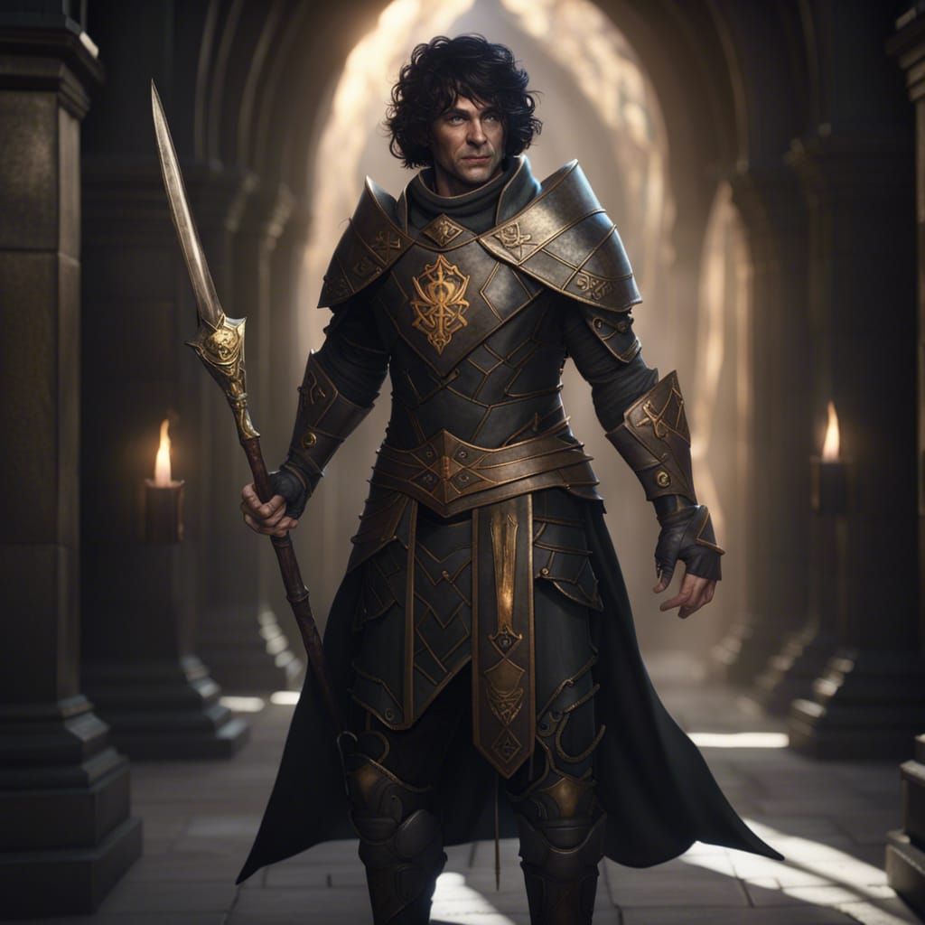 Fantasy Priest with Sword and Shield in 8K