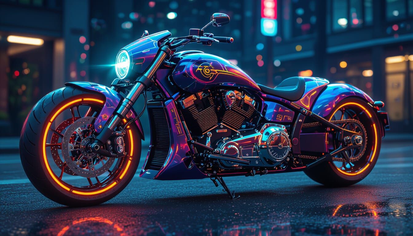 Futuristic Motorbike with High Detail and Vibrant Colors