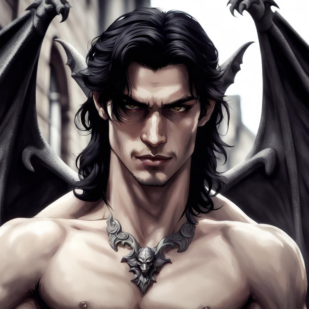 Handsome Dark-Eyed Gargoyle with Toned Chest
