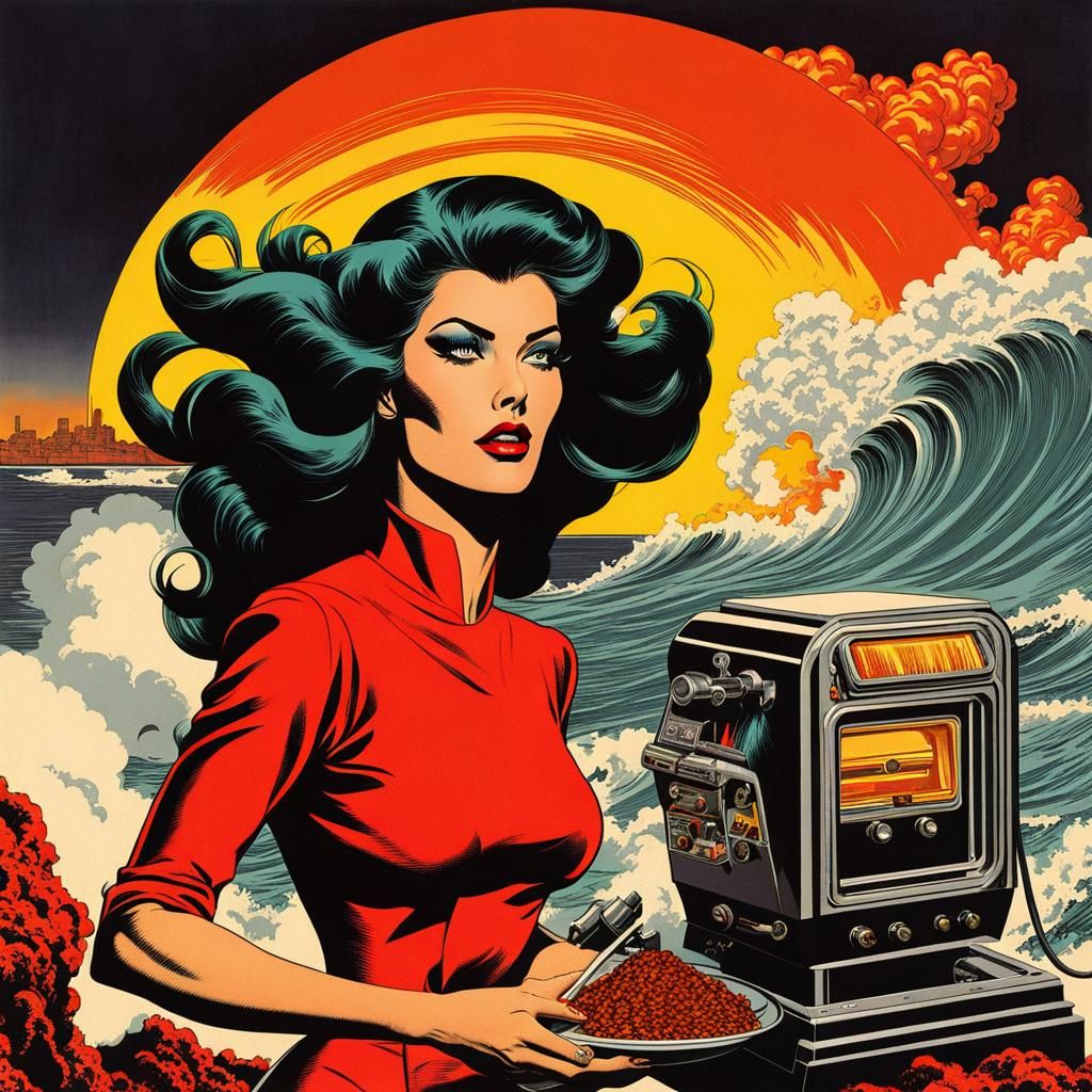 Comic Book Demon Woman: 70s Style Seascape