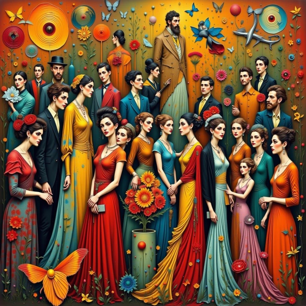 Elegantly Dressed Individuals in Art Nouveau Style