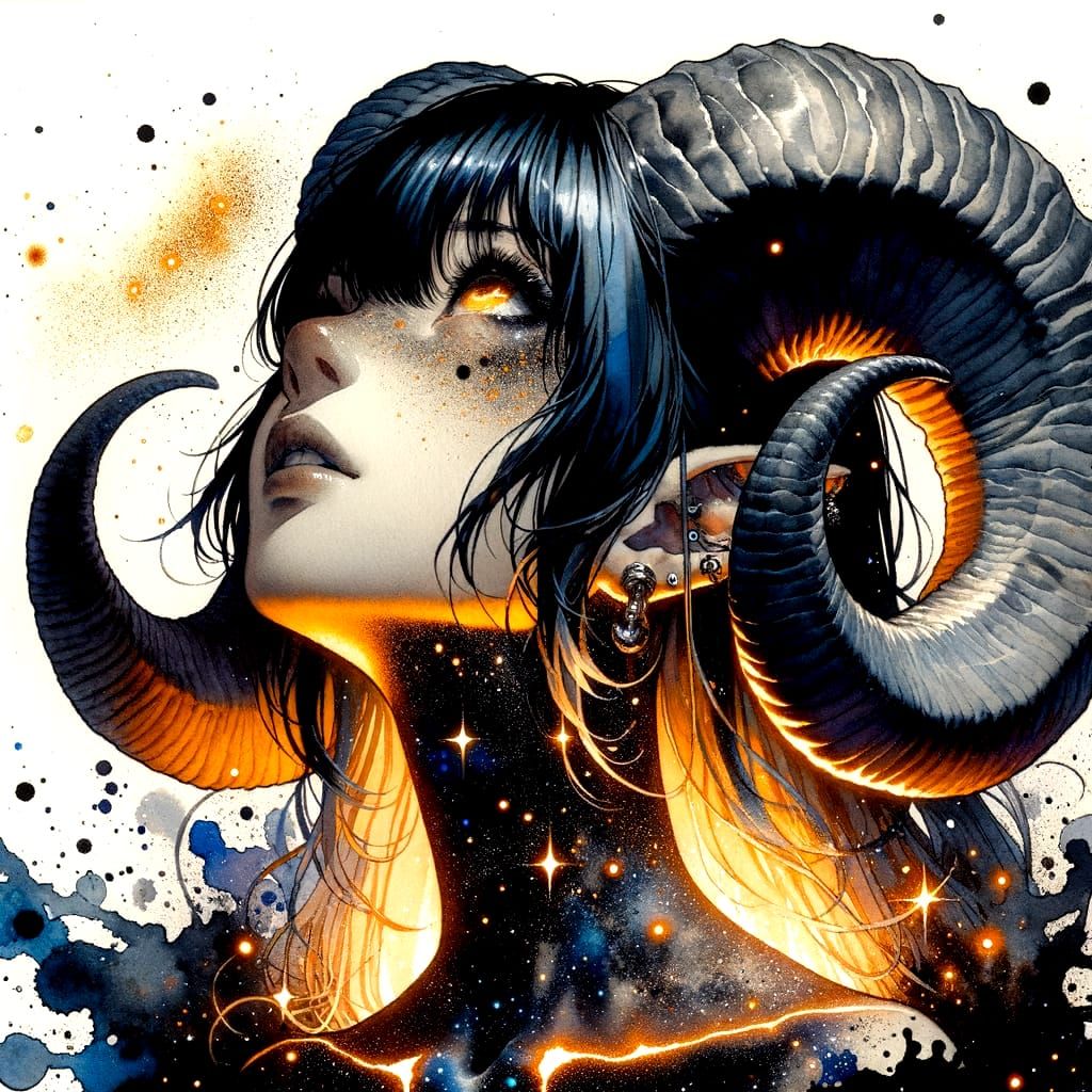 Druid Exhaling Fire Amidst Stars, Anime Watercolor Style