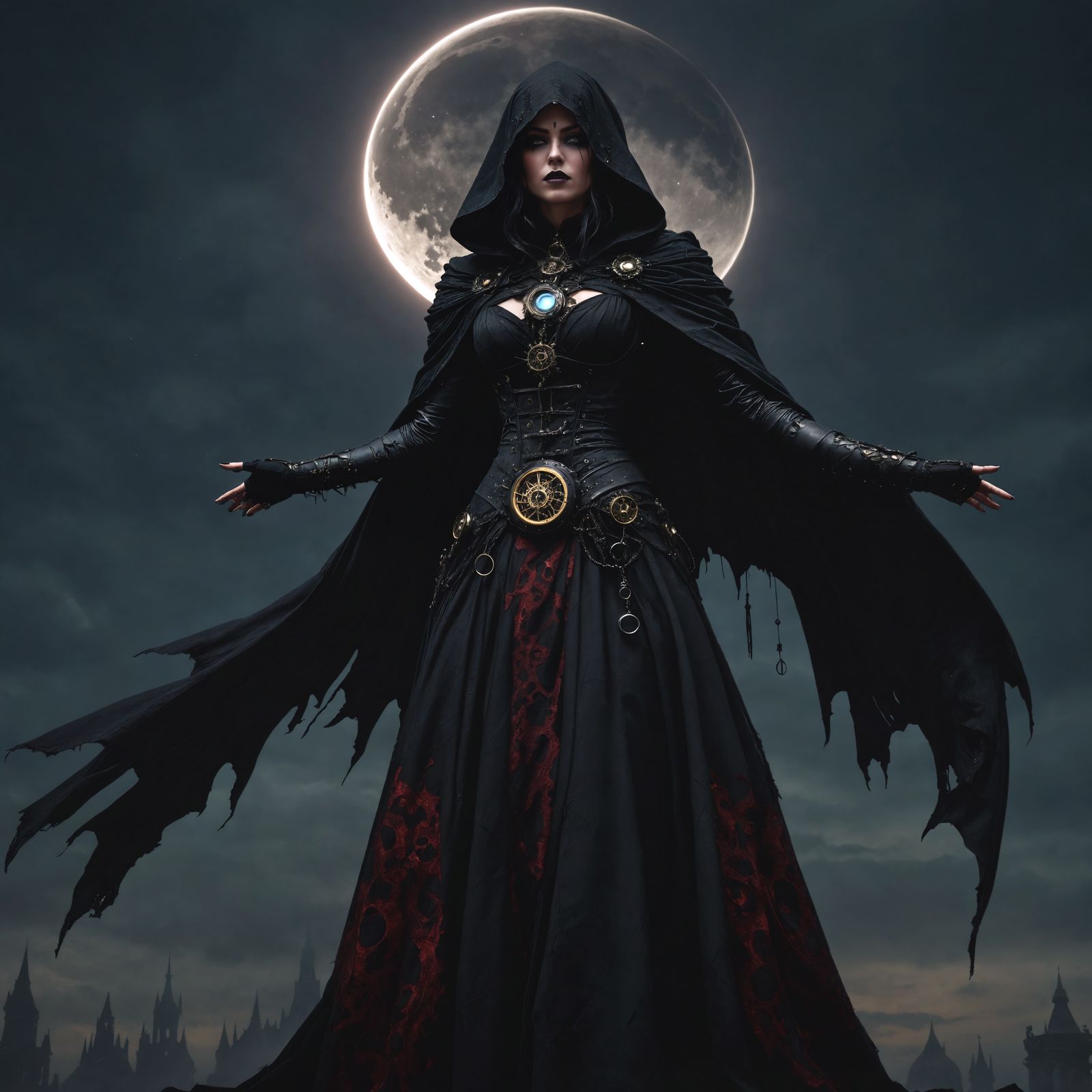 Gothic Steampunk Starlight Priestess in Eerie Eclipse