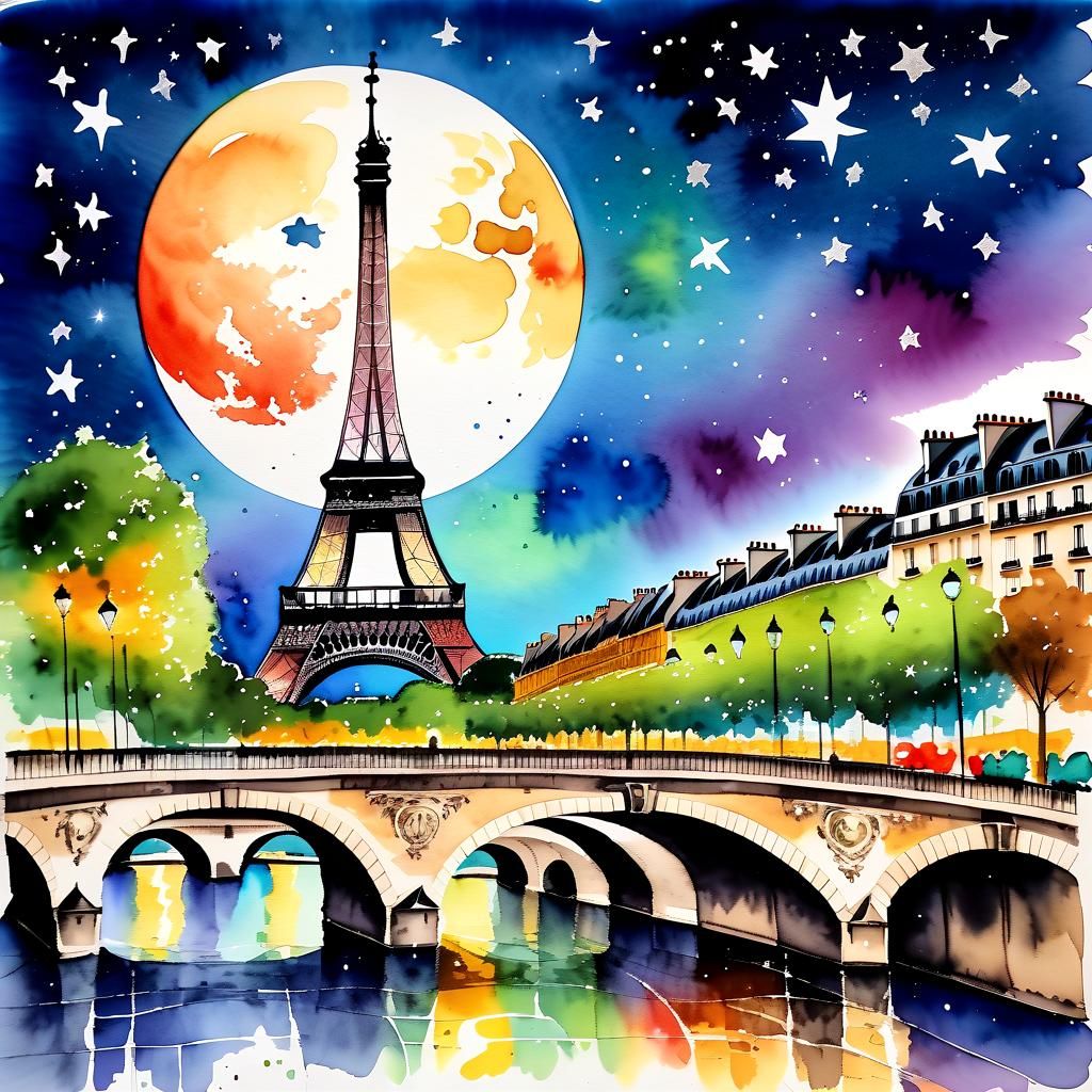 Eiffel Tower in Paris: Colorful Watercolor Painting