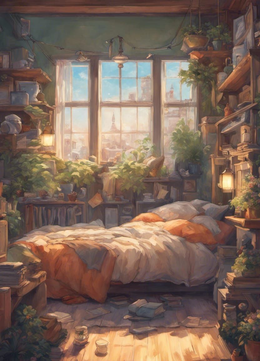 16k resolution, whimsical bedroom with a canopy bed adorned ...