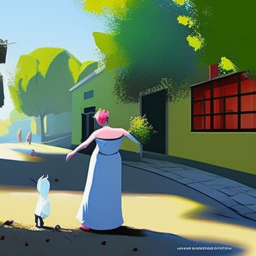 Funny Ghost Dancing in Haunted Street, Digital Art