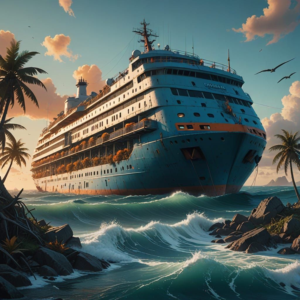 Ethereal Sinking Cruise Ship in Turquoise Caribbean Waters