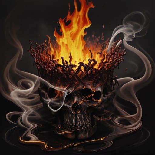 Ethereal Bonfire with Faces in Smoke, Fauvism Style