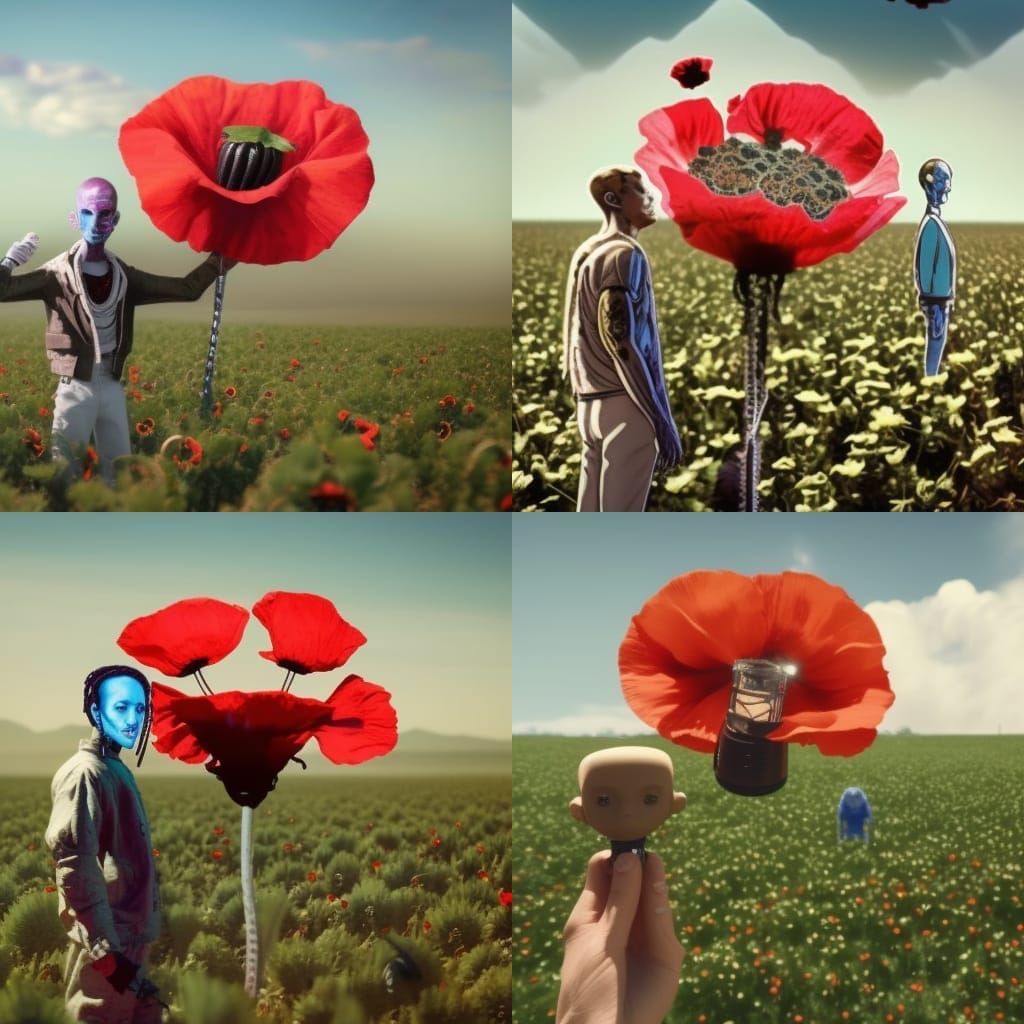 Alien Rapper in Blue Strawberry Field, Anime Style