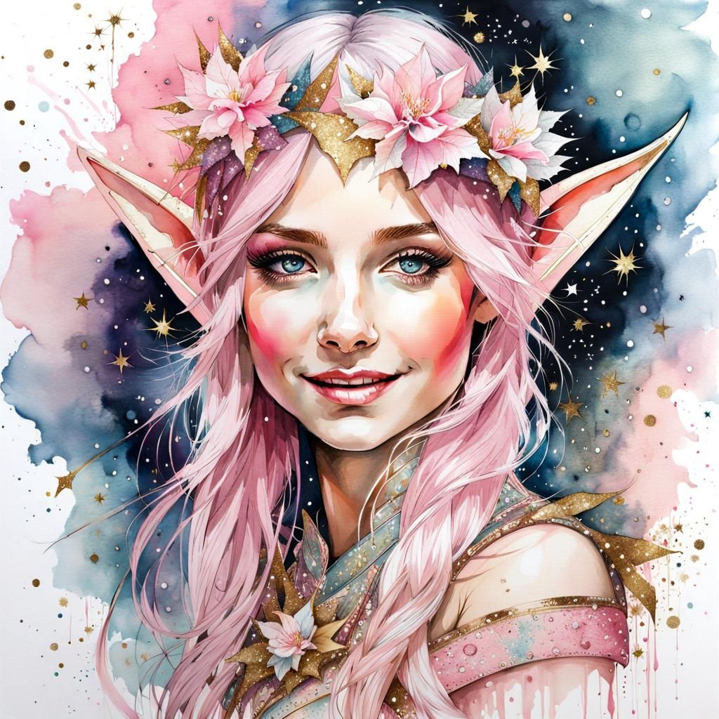 Whimsical Elf Portrait with Glittering Magic
