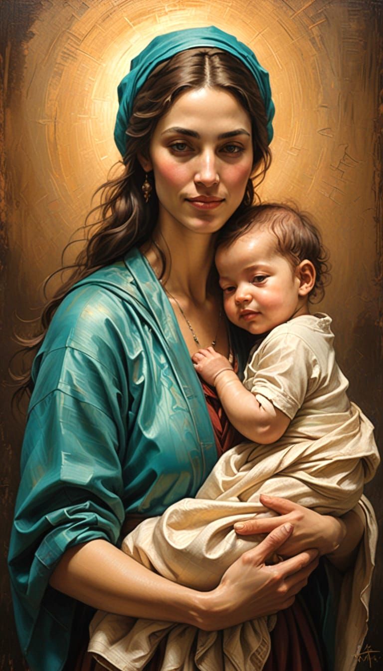 Ancient Hebrew Madonna with Gentle Smile and Newborn Jesus