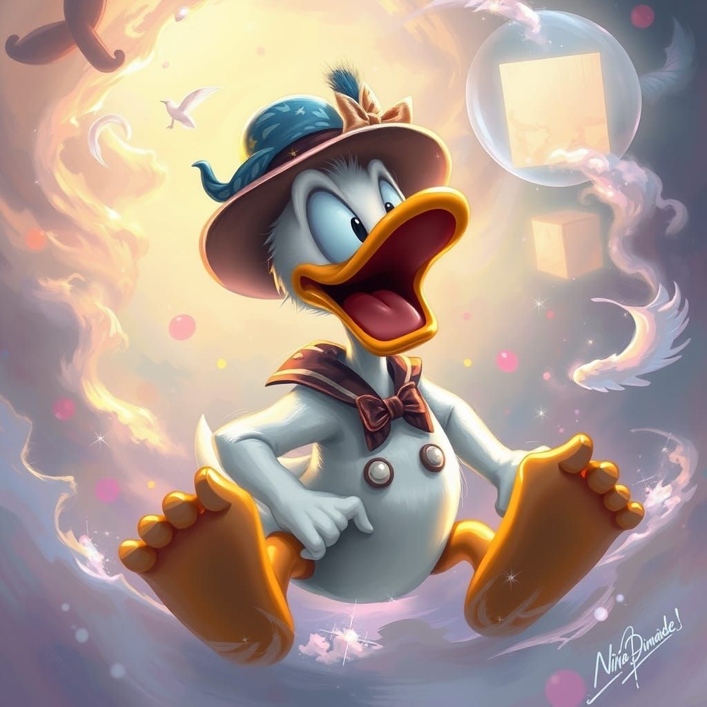 Donald Duck in Whimsical, Dreamlike Atmosphere