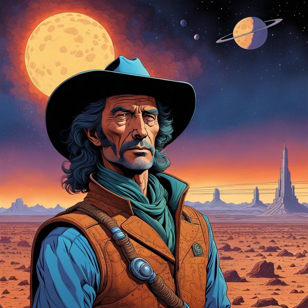 Space Cowboy in Moebius Comic Book Style