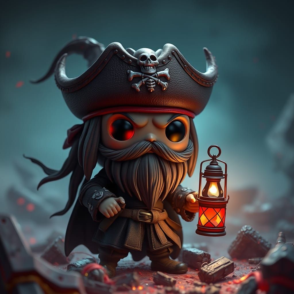 3D Anime Ghost Pirate Figurine in Shipwreck