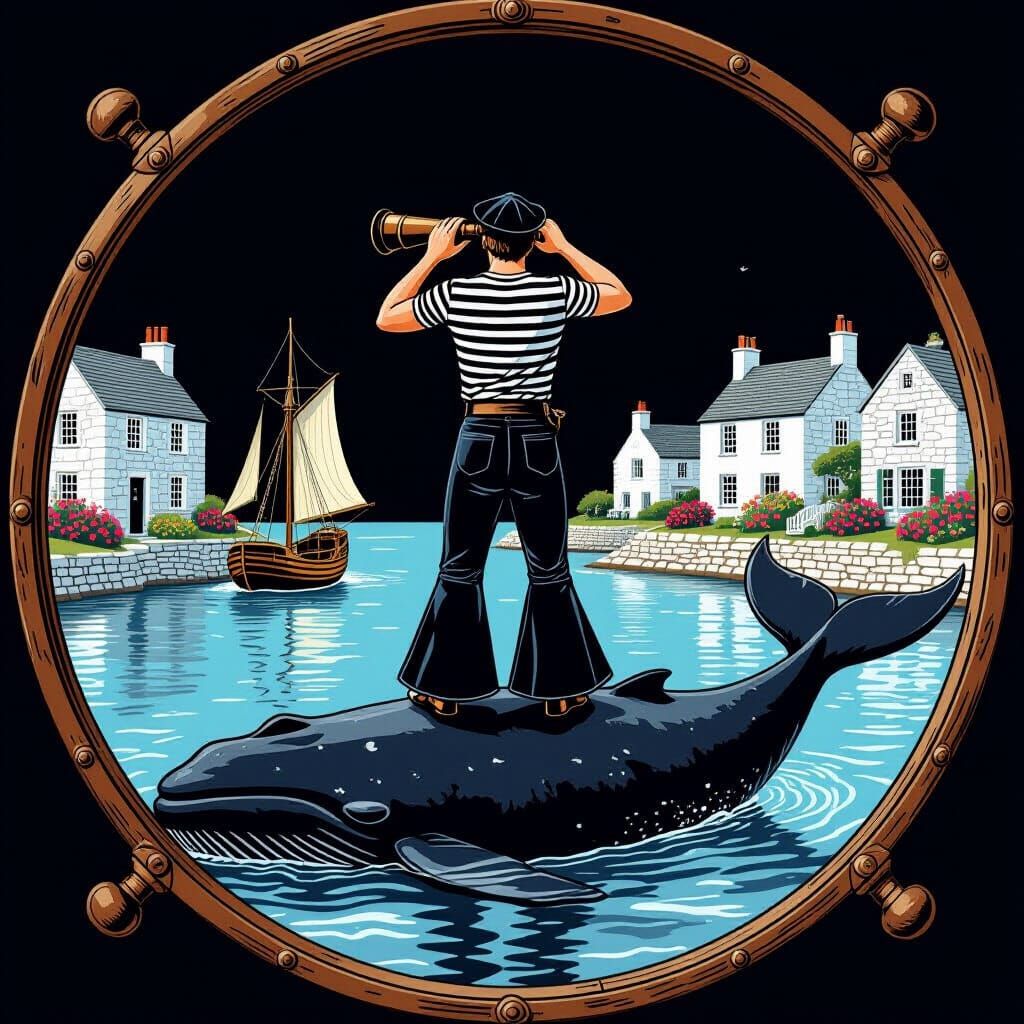18th Century Sailor on Whale, Viewing Harbor