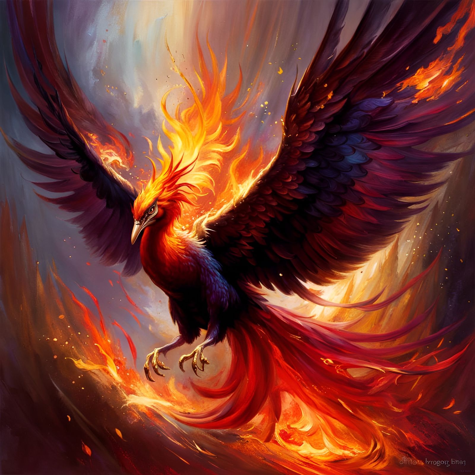 Phoenix Diving on Prey in Classical Art Style