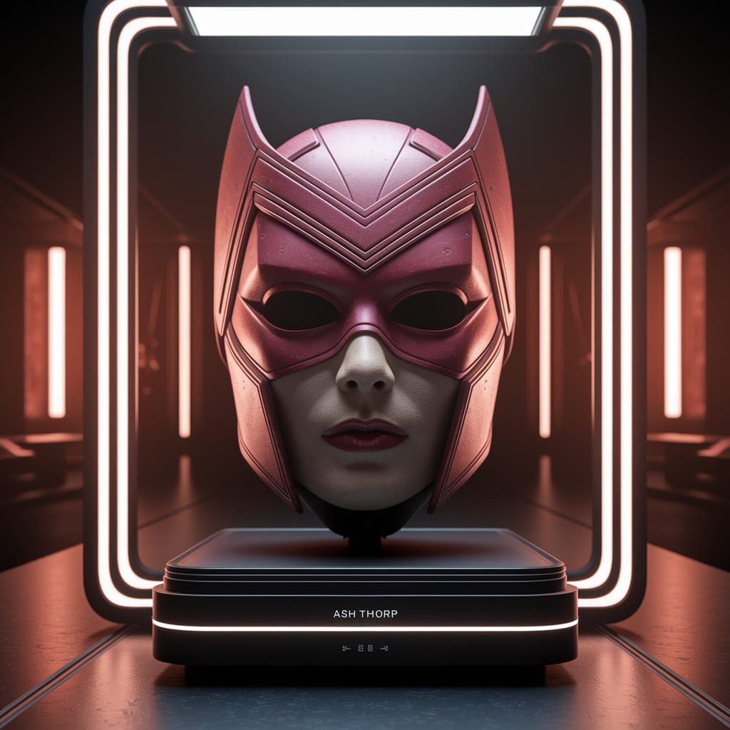 Life-Sized Scarlet Witch Cowl Mask in Futuristic Style