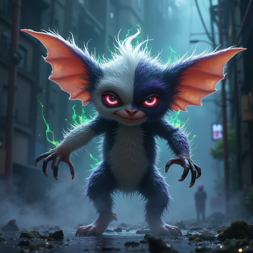 Eldritch Mogwai in Dark Urban Nightscape