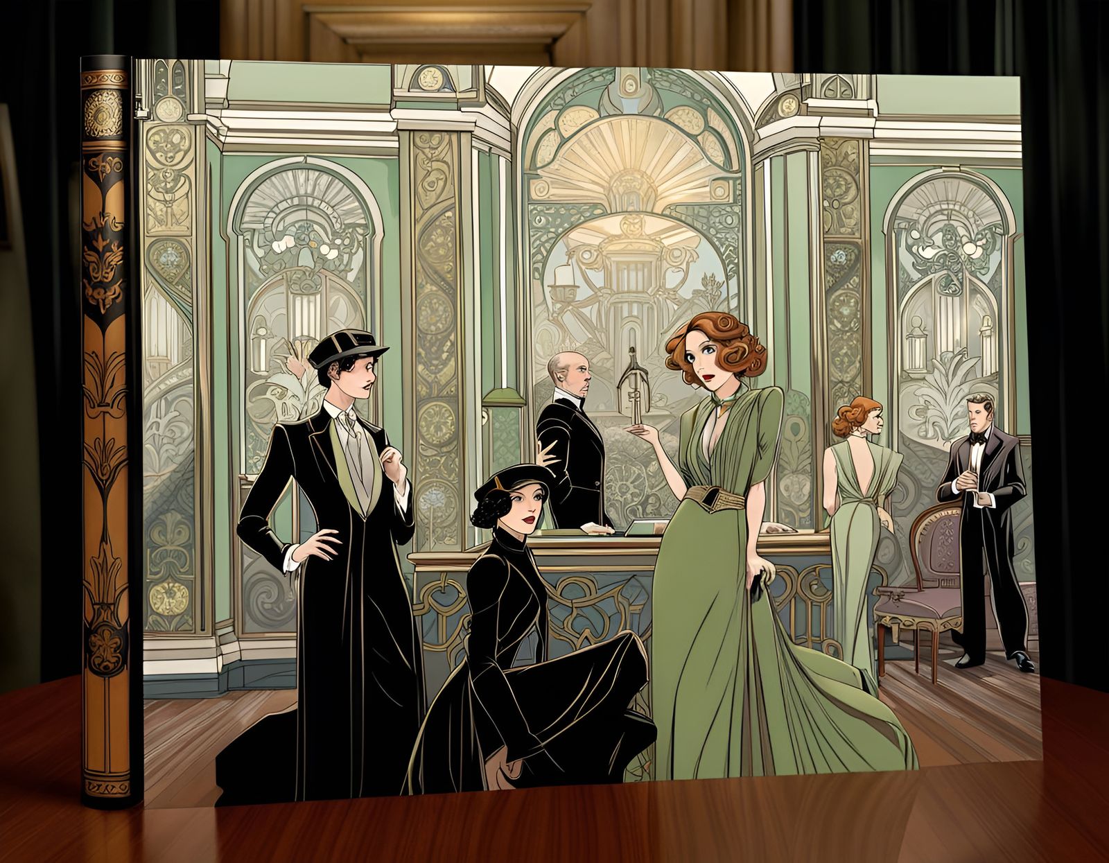 Art Nouveau Graphic Novel Scene in Art Deco Style