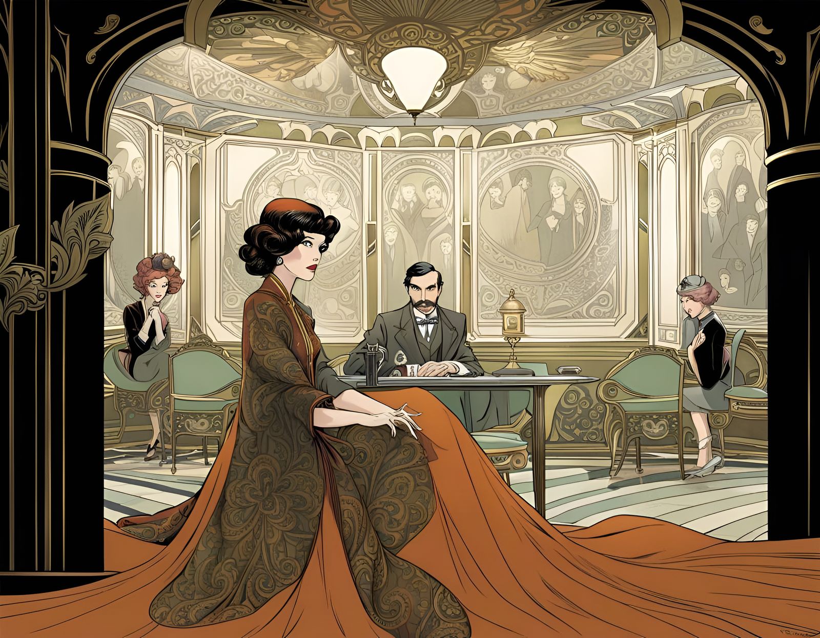 Art Nouveau Graphic Novel Cover Illustration