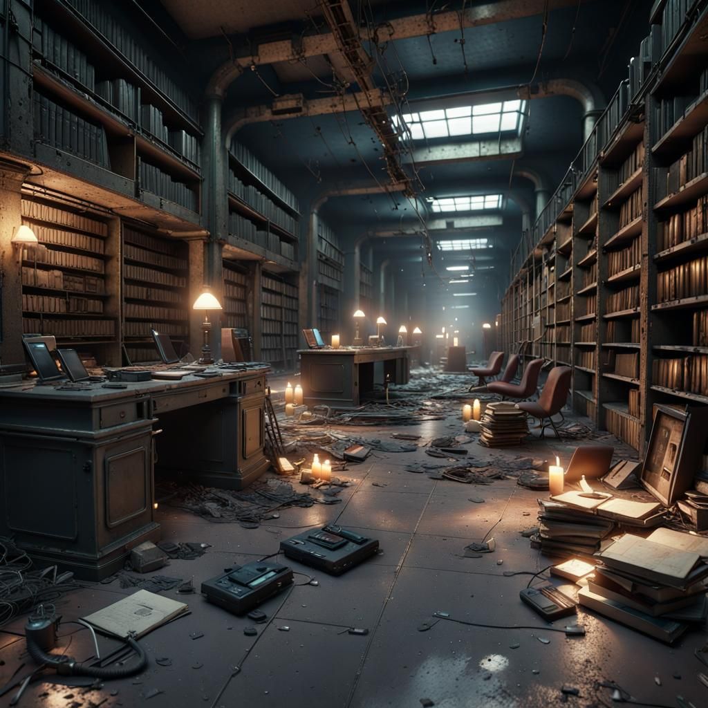 Post-Apocalyptic Library Ruins in High Detail