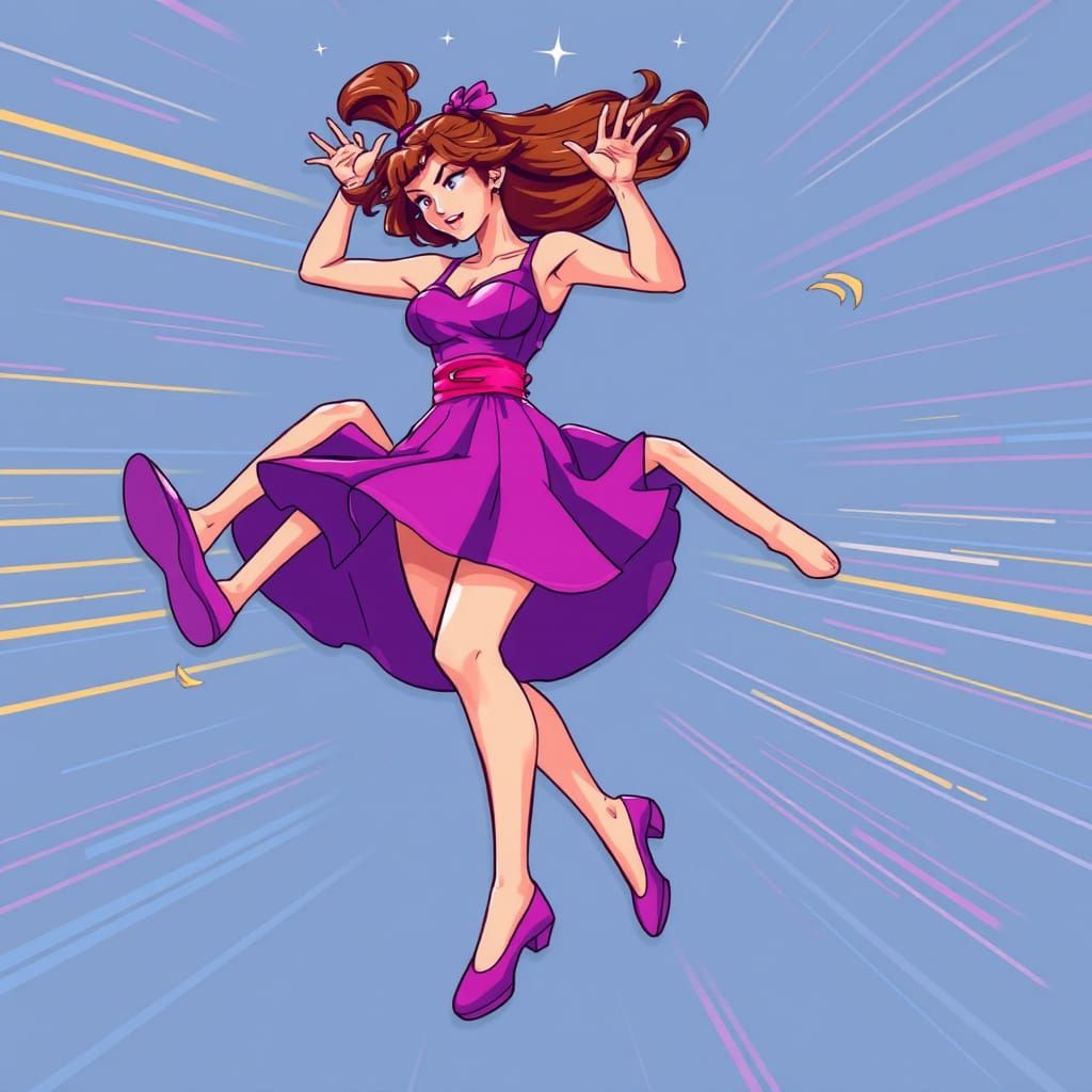 Woman Tap Dancing at High Velocity in Anime Style