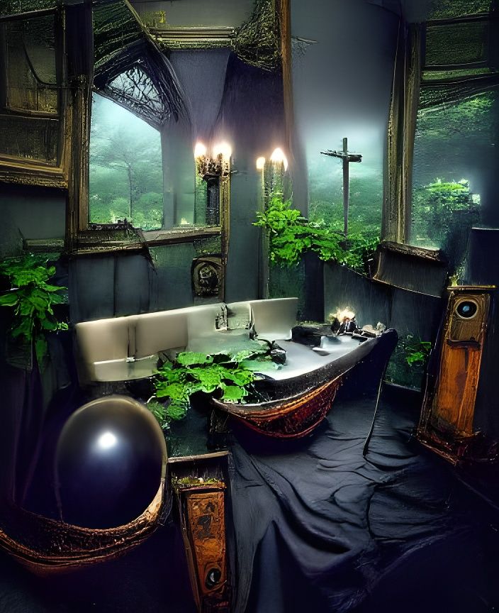 Mysterious Gothic Bathroom with Plants