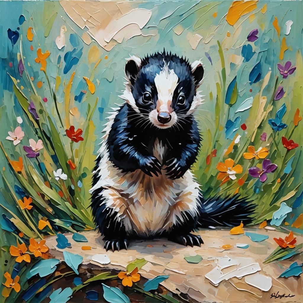 Cute Baby Skunk in Neo-Impressionist Oil Painting