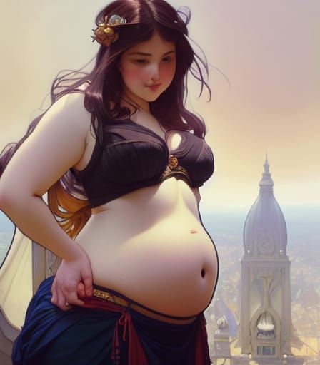Chubby Girl with Exposed Belly in Detailed Digital Art