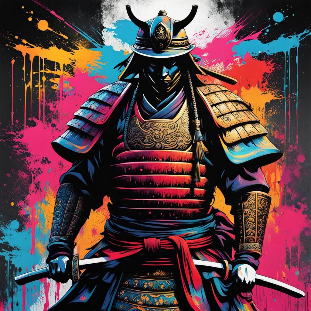 Samurai Art Print in Graffiti Style