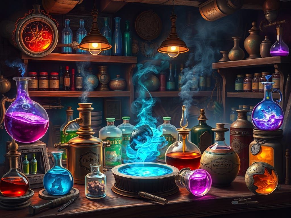Magical Alchemist Potions with Shimmering Effects