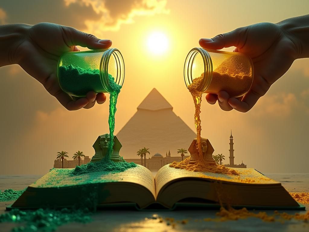 Ink Jars Pouring Over Cairo: Surreal Concept Art