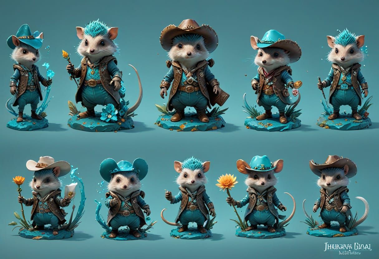 Surreal Ethereal Hedgehog Propagandist with Cowgirl Mouse