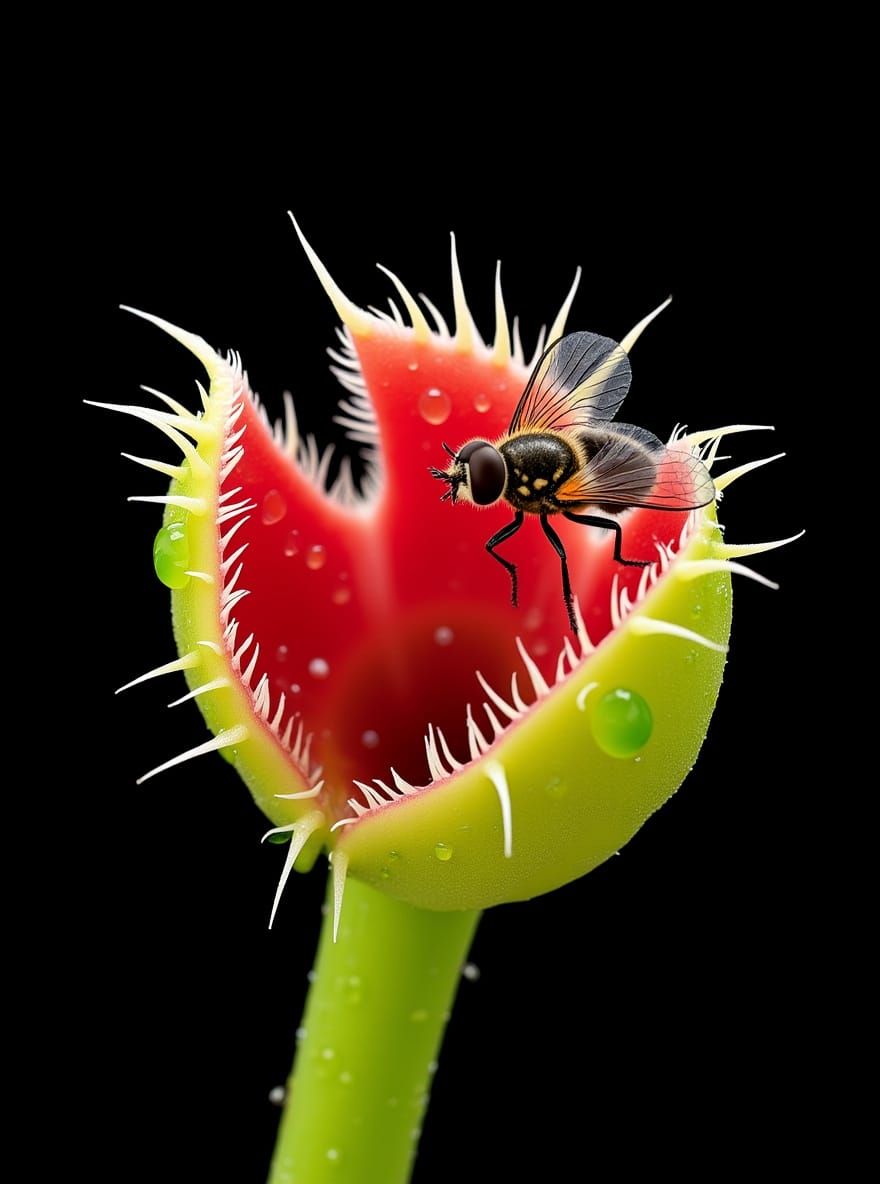 Macro Photo of Venus Flytrap with Open Jaws