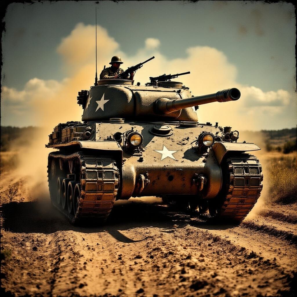 Armored 1943 Sherman Tank in Dramatic Lighting