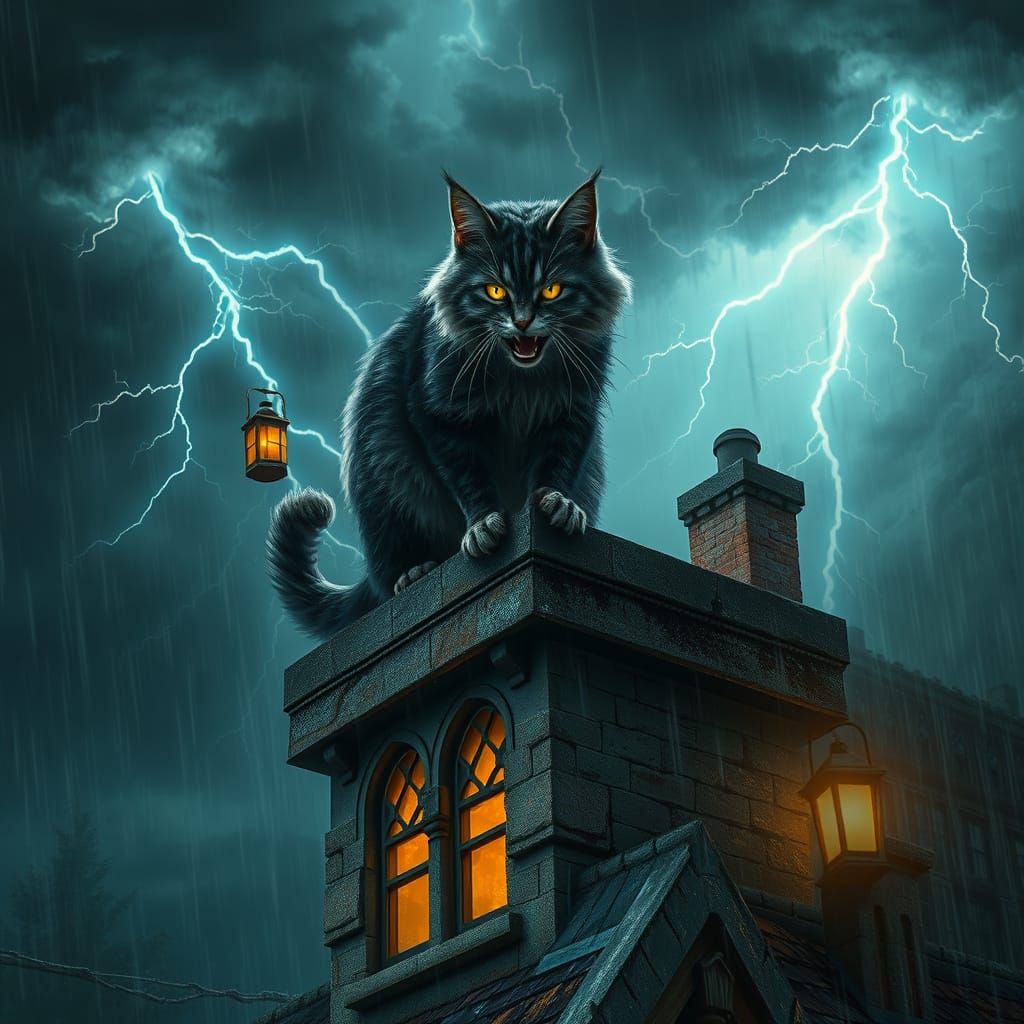 Gothic Feline Goddess Reigns Over Dark, Tempestuous Storm