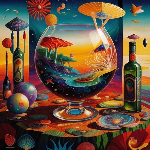 Surreal Seashore Scene in Whimsical Illustration Style