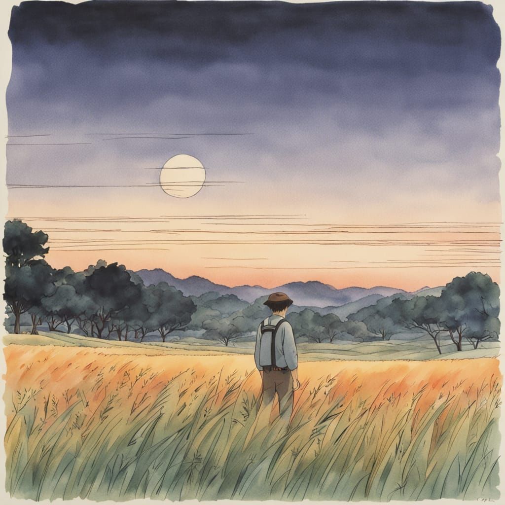 Nostalgic Anime Cel in Watercolor Twilight