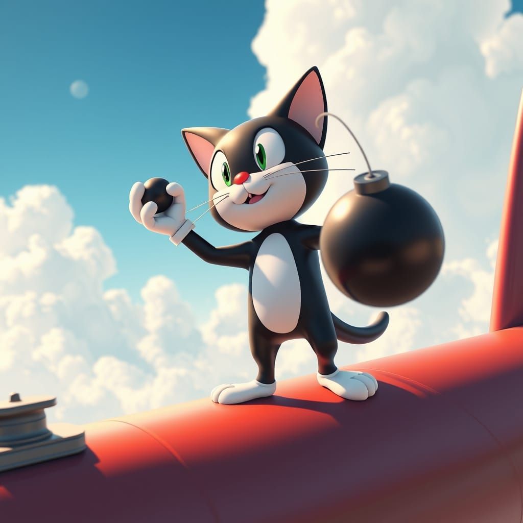 Felix the Cat in Anime-Style Airplane Action