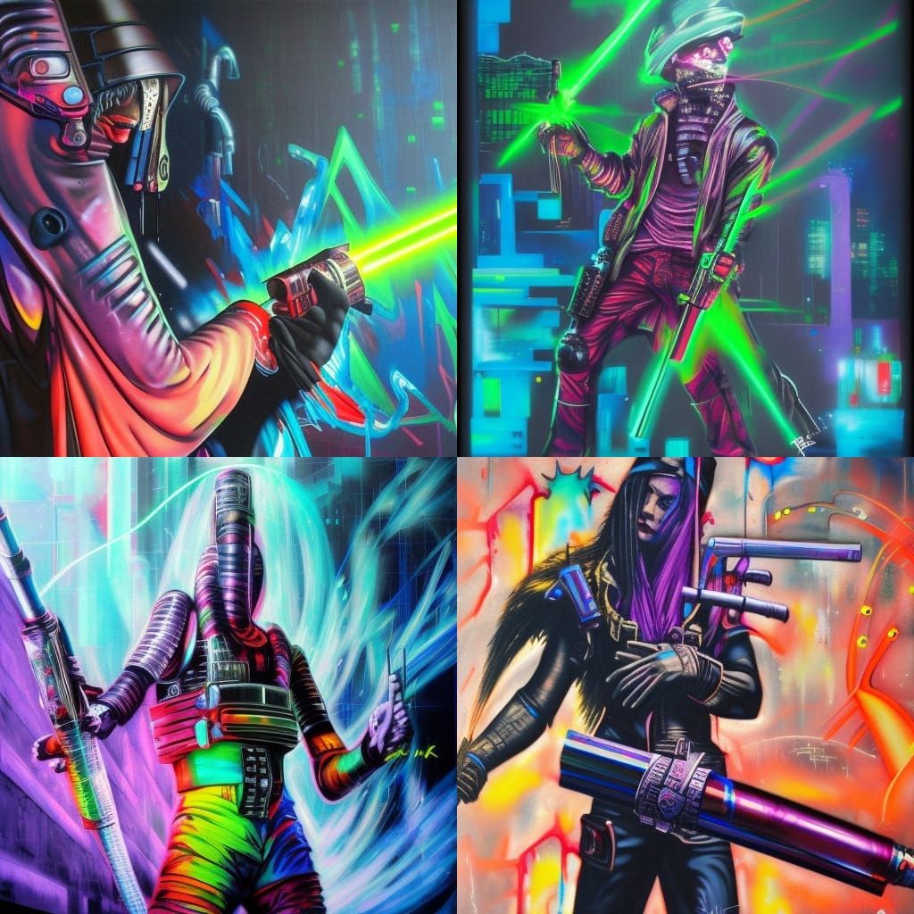 Cyberpunk Wizard with Laser Katana in Graffiti Art