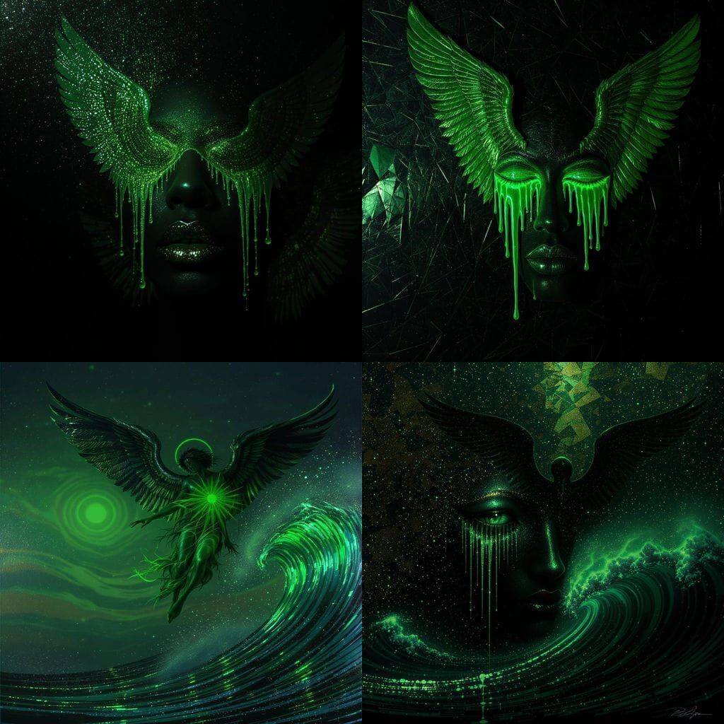 African American hard green, textured liquid tears, eye cove...