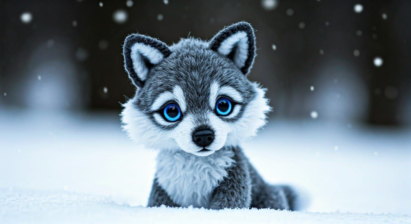 Hyper Realistic Crochet Wolf Pup in Winter