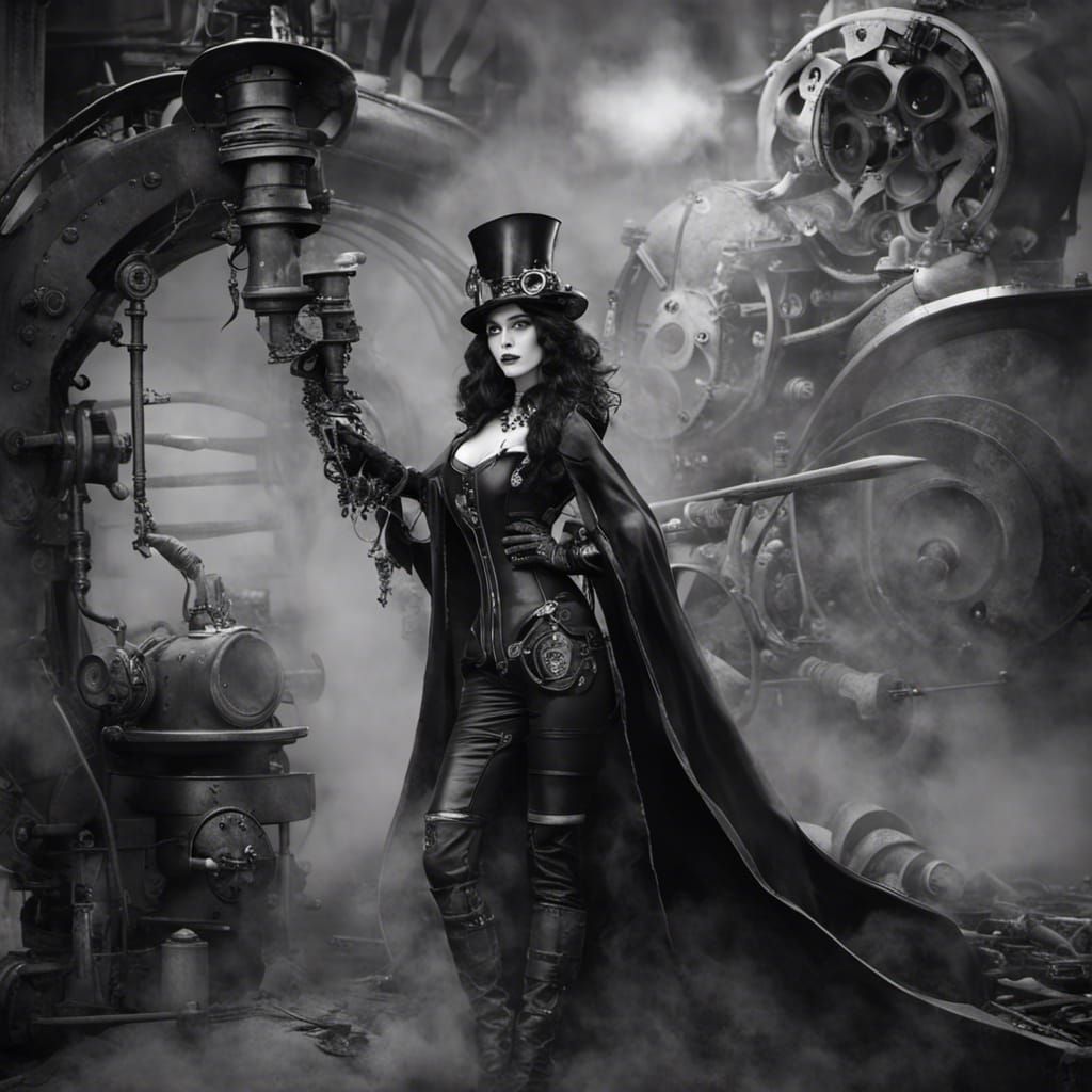 Steampunk Witch in Black and White
