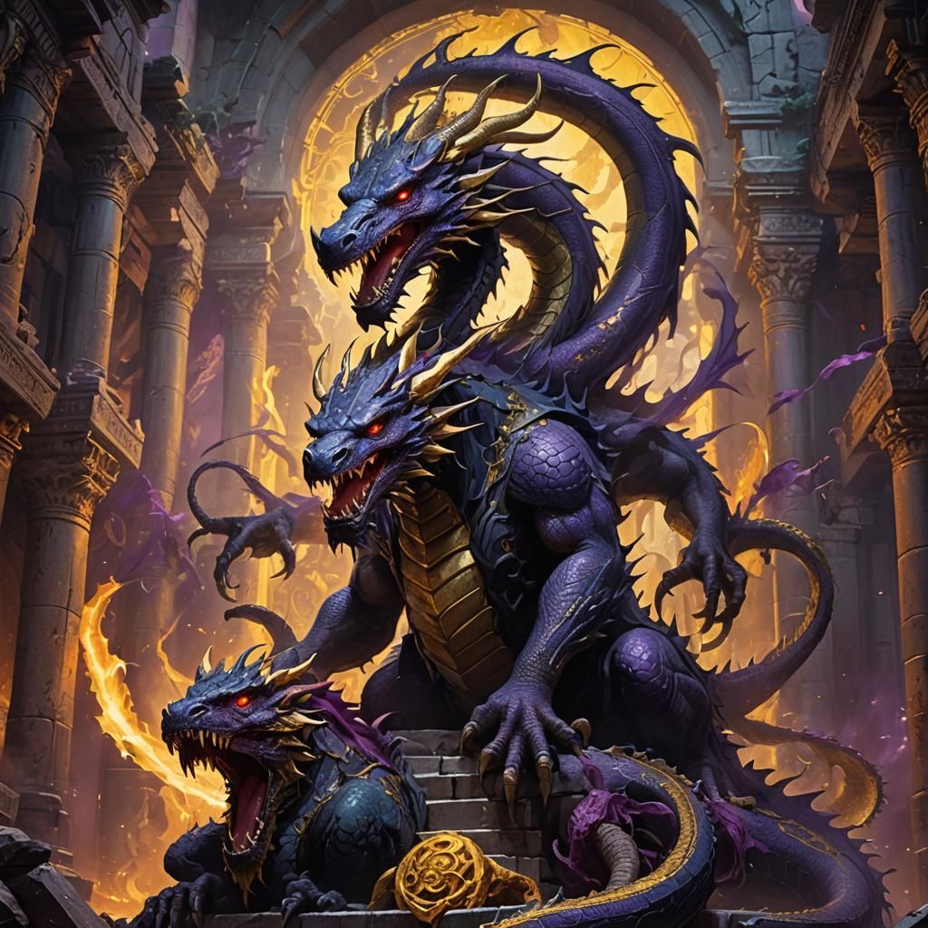 Cursed Dragon and Hydra in Ruined Temple