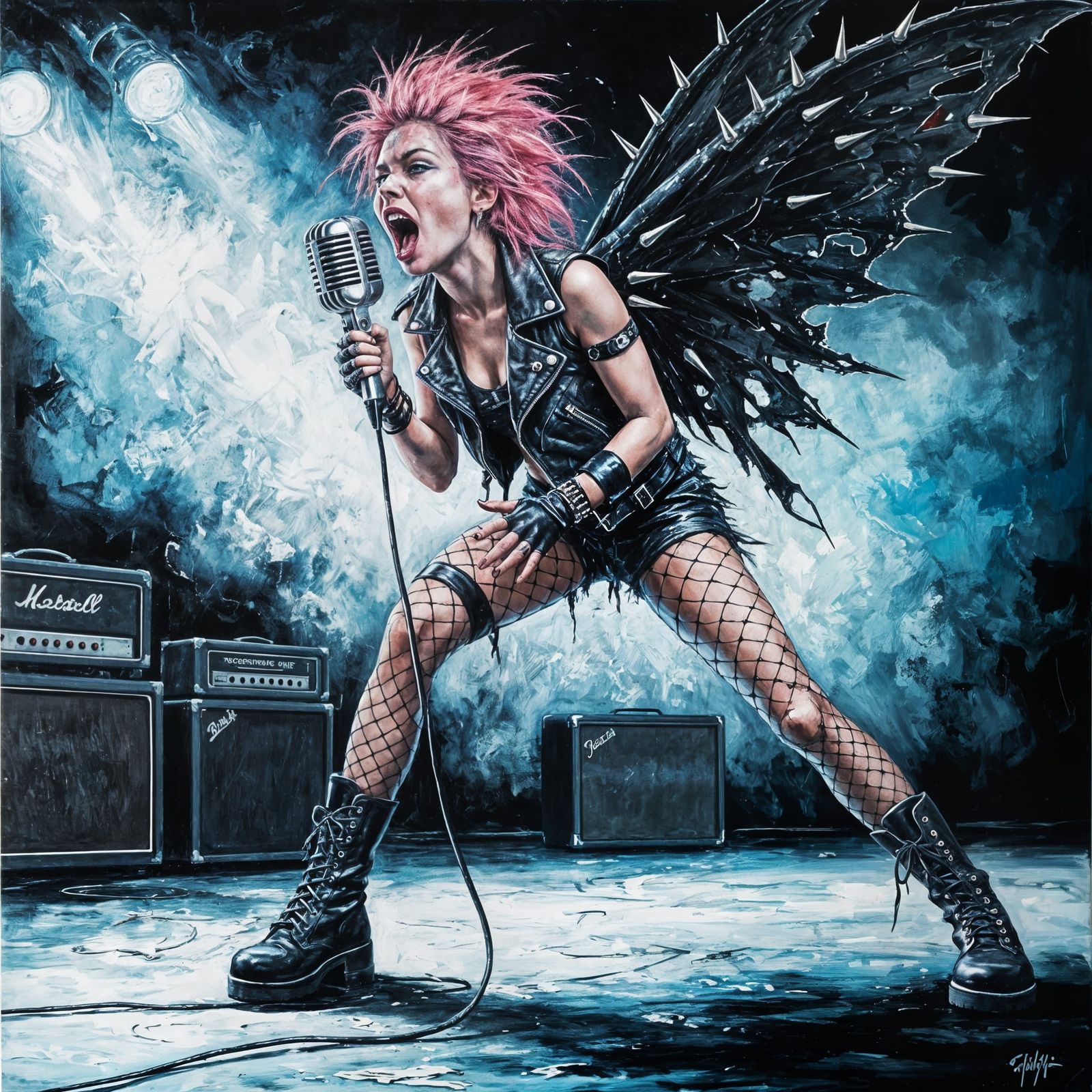 Fierce Punk Fairy Screaming as Expressionist Oil Painting