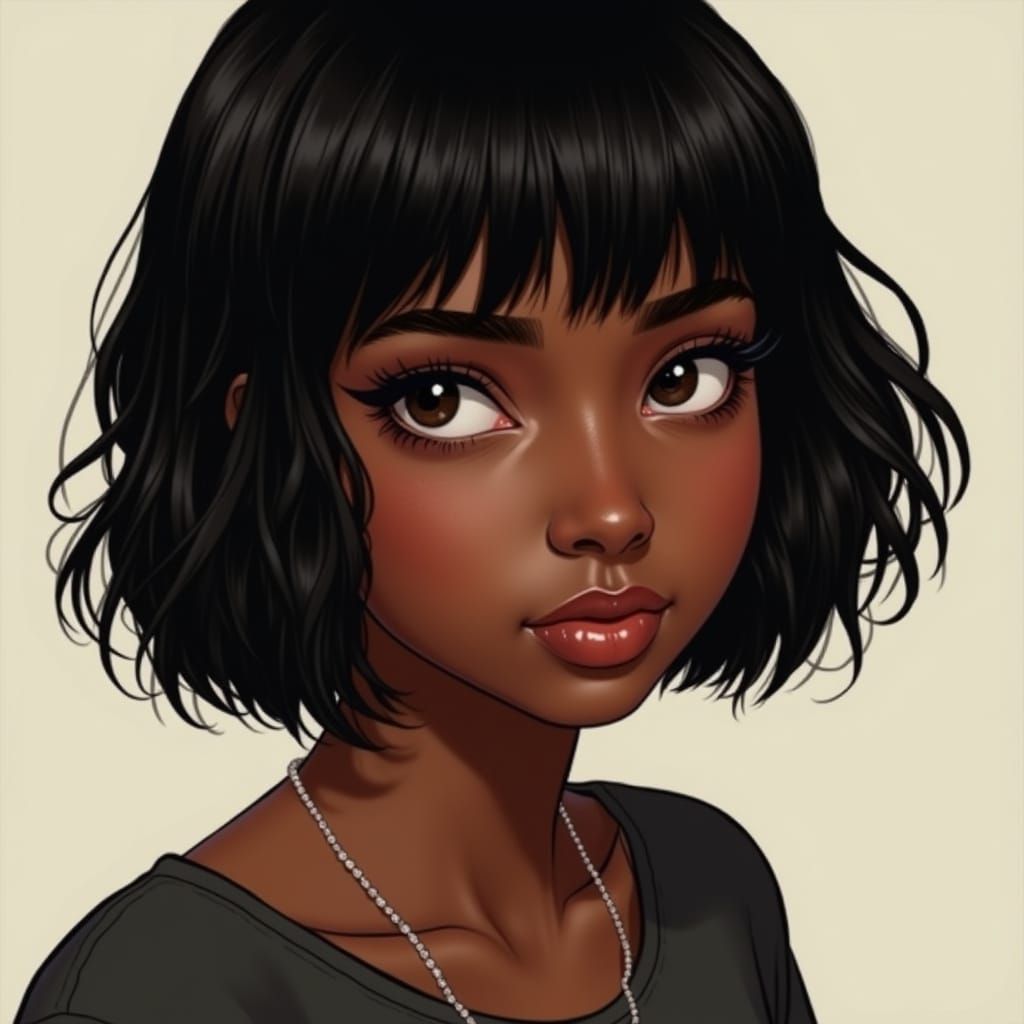 Stylized Portrait of Young Black Woman as Digital Art