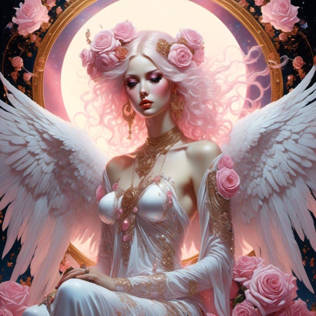 Goth Angel with Space Buns in Cosmic Sky