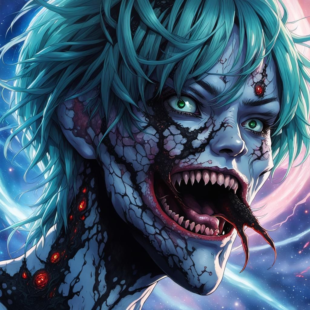 Cyberpunk Horror: Monstrous Face with Lace Tattoo