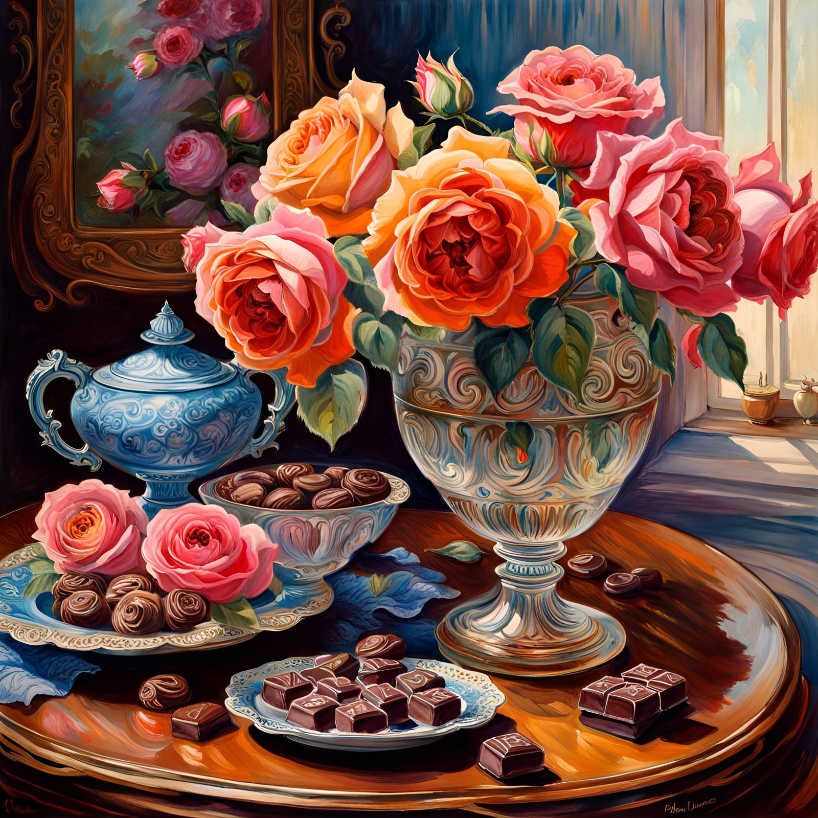 Roses and Chocolates in Art Nouveau Style
